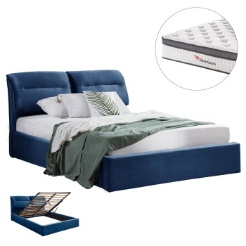 BED WITH MATTRESS & STORAGE SPACE KENDRA FK10809.18 BLUE VELVET--FOR MATTRESS 160x200cm.