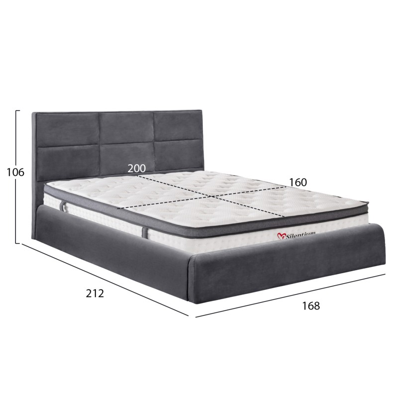 BED WITH MATTRESS & STORAGE SPACE BRILEY FK10807.01 GREY VELVET--FOR MATTRESS 160x200cm.