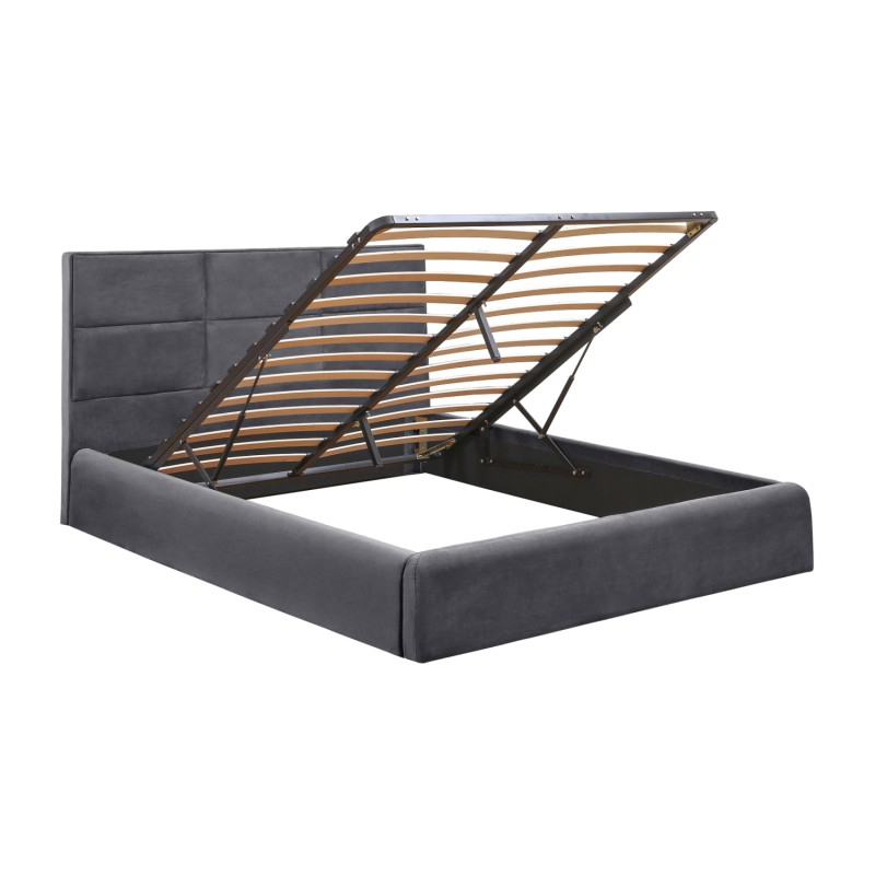 BED WITH MATTRESS & STORAGE SPACE BRILEY FK10807.01 GREY VELVET--FOR MATTRESS 160x200cm.