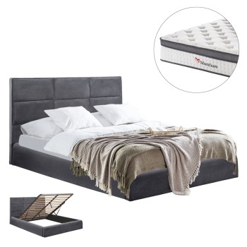 BED WITH MATTRESS & STORAGE SPACE BRILEY FK10807.01 GREY VELVET--FOR MATTRESS 160x200cm.