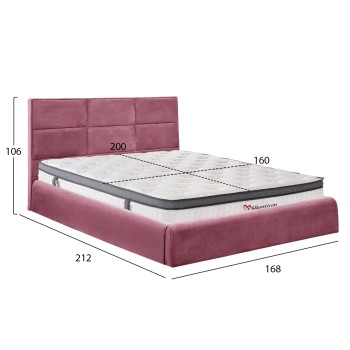 BED WITH MATTRESS & STORAGE SPACE BRILEY FK10807.02 DUSTY PINK VELVET--FOR MATTRESS 160x200cm. BED WITH MATTRESS & STORAGE SPACE BRILEY FK10807.02 DUSTY PINK VELVET--FOR MATTRESS 160x200cm.
