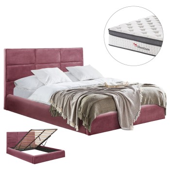 BED WITH MATTRESS & STORAGE SPACE BRILEY FK10807.02 DUSTY PINK VELVET--FOR MATTRESS 160x200cm.