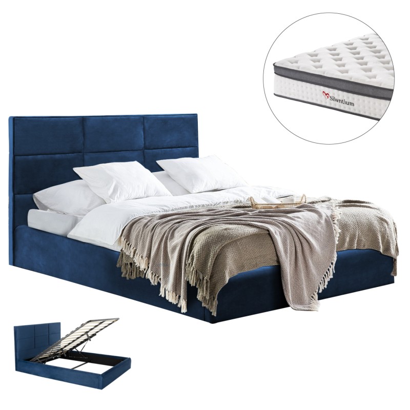 BED WITH MATTRESS & STORAGE SPACE BRILEY FK10807.08 BLUE VELVET--FOR MATTRESS 160x200cm. BED WITH MATTRESS & STORAGE SPACE BRILEY FK10807.08 BLUE VELVET--FOR MATTRESS 160x200cm.