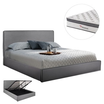 BED WITH MATTRESS & STORAGE SPACE ALLIE FK10805.01 GREY FABRIC--MATTRESS 160Χ200cm
