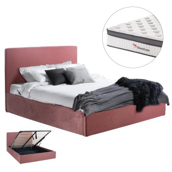 BED WITH MATTRESS & STORAGE SPACE ALLIE FK10805.12 DUSTY PINK VELVET--MATTRESS 160Χ200cm
