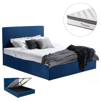 BED WITH MATTRESS & STORAGE SPACE ALLIE FK10805.18 BLUE VELVET--MATTRESS 160Χ200cm