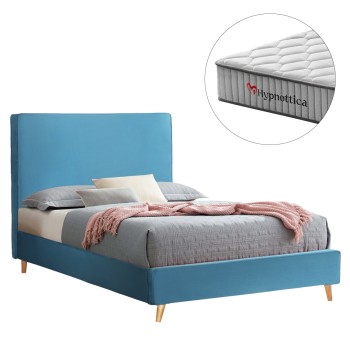SEMI-DOUBLE BED WITH MATTRESS MAYLIN FK10758.02 TURQUOISE VELVET--MATTRESS 120X200cm