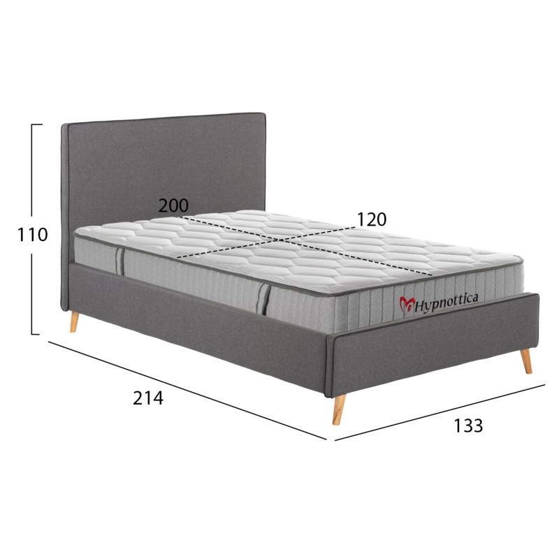 SEMI-DOUBLE BED WITH MATTRESS MAYLIN FK10758.03 GREY FABRIC--MATTRESS 120X200cm