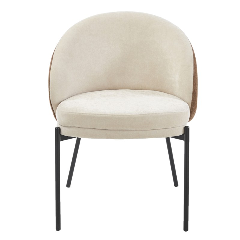 DINING CHAIR DETTON FK18426.02 BROWN/LIGHT BEIGE FABRIC-METAL BLACK LEGS 58x56x76Hcm.
