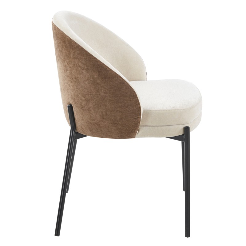 DINING CHAIR DETTON FK18426.02 BROWN/LIGHT BEIGE FABRIC-METAL BLACK LEGS 58x56x76Hcm.