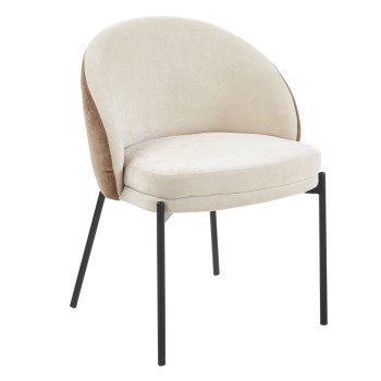 DINING CHAIR DETTON FK18426.02 BROWN/LIGHT BEIGE FABRIC-METAL BLACK LEGS 58x56x76Hcm.