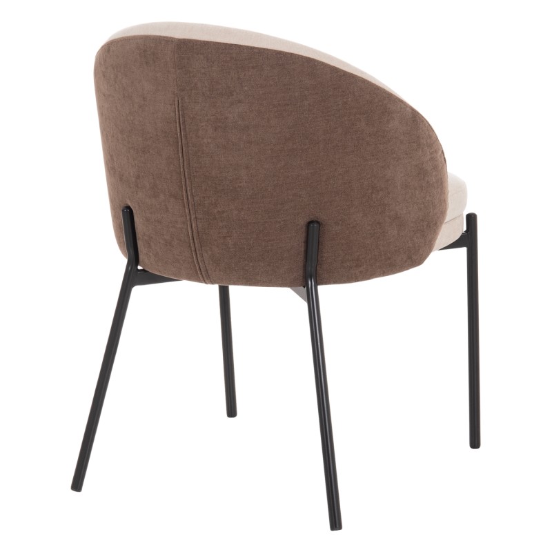 DINING CHAIR DETTON FK18426.02 BROWN/LIGHT BEIGE FABRIC-METAL BLACK LEGS 58x56x76Hcm.