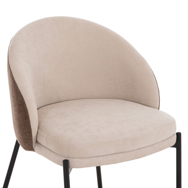 DINING CHAIR DETTON FK18426.02 BROWN/LIGHT BEIGE FABRIC-METAL BLACK LEGS 58x56x76Hcm.