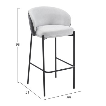BAR STOOL DETTON FK18430.01 GREY FABRIC--BLACK METAL FRAME 55x50x97Hcm. BAR STOOL DETTON FK18430.01 GREY FABRIC--BLACK METAL FRAME 55x50x97Hcm.