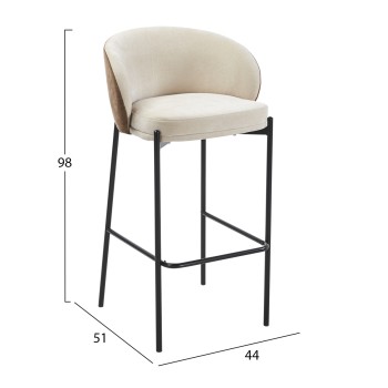 BAR STOOL DETTON FK18430.02 BEIGE/BROWN FABRIC--BLACK METAL FRAME 55x50x97Hcm. BAR STOOL DETTON FK18430.02 BEIGE/BROWN FABRIC--BLACK METAL FRAME 55x50x97Hcm.