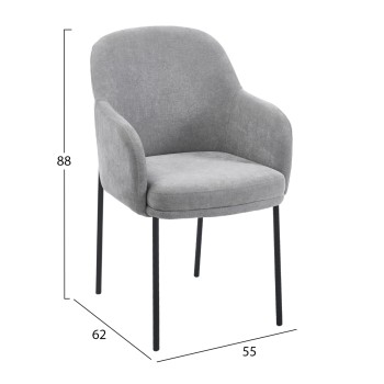 DINING CHAIR MANIDO FK18429.01 GREY FABRIC--BLACK METAL LEGS 54x61x87Hcm.