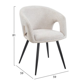 DINING CHAIR CORNEL FK18431.02 BEIGE FABRIC--BLACK METAL LEGS 59x59x81Hcm. DINING CHAIR CORNEL FK18431.02 BEIGE FABRIC--BLACK METAL LEGS 59x59x81Hcm.