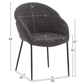 DINING CHAIR DRENNY FK18424.01 GREY FABRIC-METAL BLACK LEGS 62x63x85Hcm. DINING CHAIR DRENNY FK18424.01 GREY FABRIC-METAL BLACK LEGS 62x63x85Hcm.