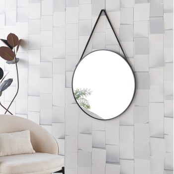 WALL MIRROR ROUND WITH HANGING STRAP HARKER FK4879 ALUMINUM FRAME IN BLACK Φ70cm WALL MIRROR ROUND WITH HANGING STRAP HARKER FK4879 ALUMINUM FRAME IN BLACK Φ70cm