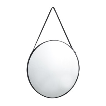 WALL MIRROR ROUND WITH HANGING STRAP HARKER FK4879 ALUMINUM FRAME IN BLACK Φ70cm