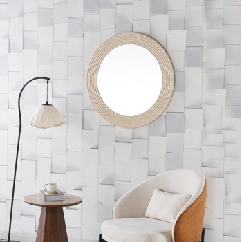 WALL ROUND MIRROR FONTE FK4880 MDF WITH PVC FRAME IN TRAVERTINE COLOR SCHEME Φ80cm
