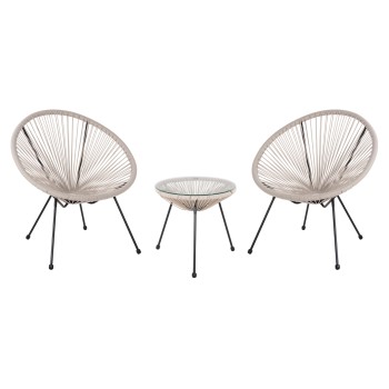 OUTDOOR LOUNGE SET 3PCS ACAPULCO FK11861.03 P.E.RATTAN ECRU-METAL IN BLACK