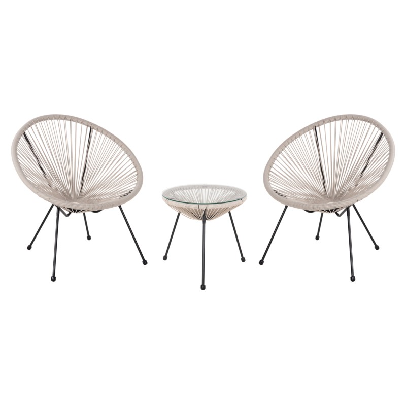 OUTDOOR LOUNGE SET 3PCS ACAPULCO FK11861.03 P.E.RATTAN ECRU-METAL IN BLACK OUTDOOR LOUNGE SET 3PCS ACAPULCO FK11861.03 P.E.RATTAN ECRU-METAL IN BLACK