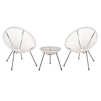 OUTDOOR LOUNGE SET 3PCS ACAPULCO FK11861.12 P.E.RATTAN WHITE-METAL IN BLACK