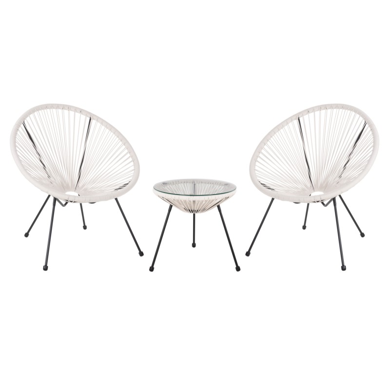 OUTDOOR LOUNGE SET 3PCS ACAPULCO FK11861.12 P.E.RATTAN WHITE-METAL IN BLACK OUTDOOR LOUNGE SET 3PCS ACAPULCO FK11861.12 P.E.RATTAN WHITE-METAL IN BLACK