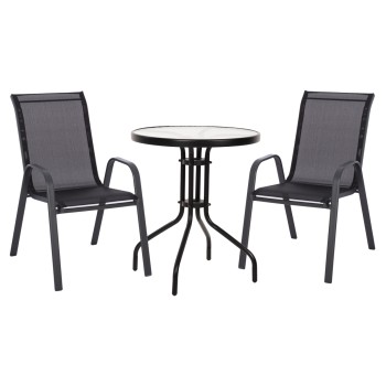 OUTDOOR DINING SET 3PCS LEON FK5181.03 METAL CHAIRS & TABLE Φ60cm BLACK