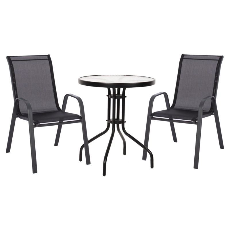 OUTDOOR DINING SET 3PCS LEON FK5181.03 METAL CHAIRS & TABLE Φ60cm BLACK