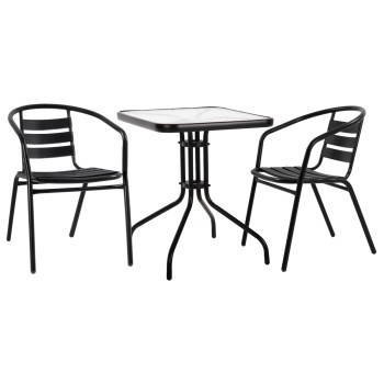 OUTDOOR DINING SET 3PCS LAURA FK10468.03 METAL & ALUM. CHAIRS & TABLE--BLACK