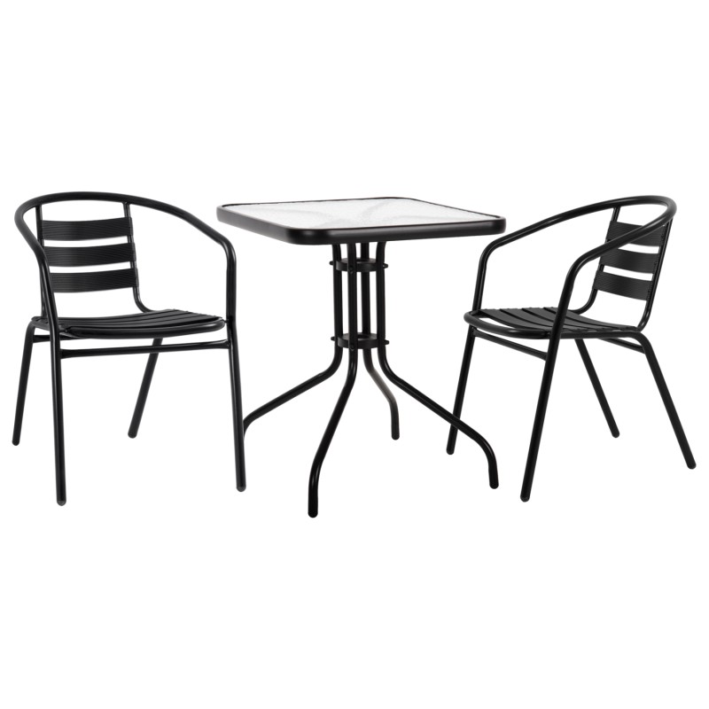 OUTDOOR DINING SET 3PCS LAURA FK10468.03 METAL & ALUM. CHAIRS & TABLE--BLACK