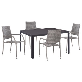 OUTDOOR DINING SET 5PCS MORNER FK21008 METAL & WICKER RATTAN IN GREY
