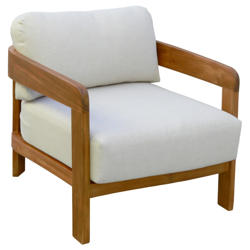 OUTDOOR LOUNGE CHAIR SOLARA FK6513 ACACIA WOOD IN NATURAL--CUSHIONS IN ECRU 75x70x75Hcm. OUTDOOR LOUNGE CHAIR SOLARA FK6513 ACACIA WOOD IN NATURAL--CUSHIONS IN ECRU 75x70x75Hcm.
