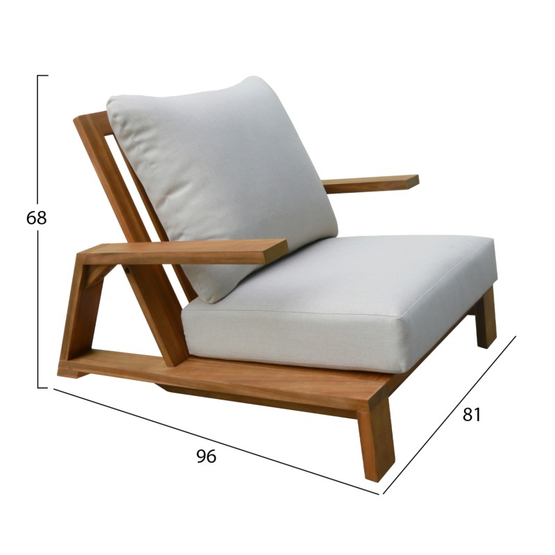 LOUNGE CHAIR MIREX FK6641 ACACIA WOOD IN NATURAL--CUSHIONS IN ECRU 80x96x62Hcm. LOUNGE CHAIR MIREX FK6641 ACACIA WOOD IN NATURAL--CUSHIONS IN ECRU 80x96x62Hcm.