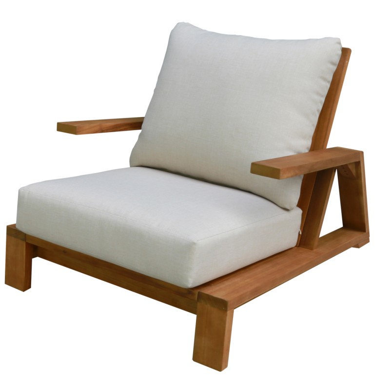 LOUNGE CHAIR MIREX FK6641 ACACIA WOOD IN NATURAL--CUSHIONS IN ECRU 80x96x62Hcm. LOUNGE CHAIR MIREX FK6641 ACACIA WOOD IN NATURAL--CUSHIONS IN ECRU 80x96x62Hcm.