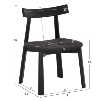 DINING CHAIR OSORIO FK18335.02 RUBBERWOOD & ROPE IN BLACK 51x55x74Hcm.