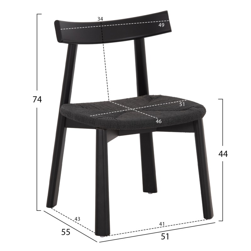 DINING CHAIR OSORIO FK18335.02 RUBBERWOOD & ROPE IN BLACK 51x55x74Hcm. DINING CHAIR OSORIO FK18335.02 RUBBERWOOD & ROPE IN BLACK 51x55x74Hcm.