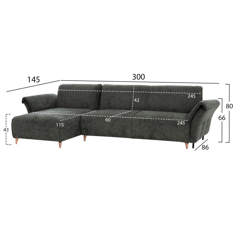 CORNER REVERSIBLE SOFA-BED MAILO FK6071.03 GREEN FABRIC-METAL LEGS 300x145x80Hcm.