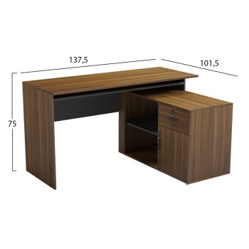 DESK RIGHT CORNER CARNET FK18384.03 MELAMINE IN WALNUT/GREY 138x102x75Hcm. DESK RIGHT CORNER CARNET FK18384.03 MELAMINE IN WALNUT/GREY 138x102x75Hcm.