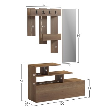 ENTRANCE FURNITURE WITH WALL MIRROR MEZZO FK18380.01 MELAMINE IN NATURAL 100x30x61Hcm ENTRANCE FURNITURE WITH WALL MIRROR MEZZO FK18380.01 MELAMINE IN NATURAL 100x30x61Hcm