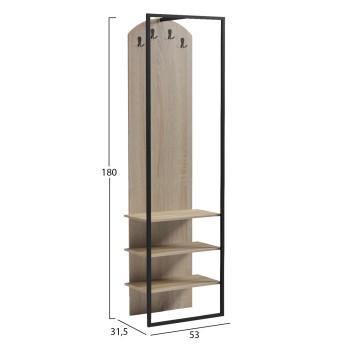 COAT HANGER WITH SHELVES NINO FK18382.01 METAL IN BLACK--MELAMINE IN SONAMA 53x31.5x180Hcm. COAT HANGER WITH SHELVES NINO FK18382.01 METAL IN BLACK--MELAMINE IN SONAMA 53x31.5x180Hcm.