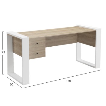 DESK WITH 2 DRAWERS TONTEL FK2157.01 MELAMINE IN SONAMA--WHITE LEGS 160x60x73Hcm. DESK WITH 2 DRAWERS TONTEL FK2157.01 MELAMINE IN SONAMA--WHITE LEGS 160x60x73Hcm.