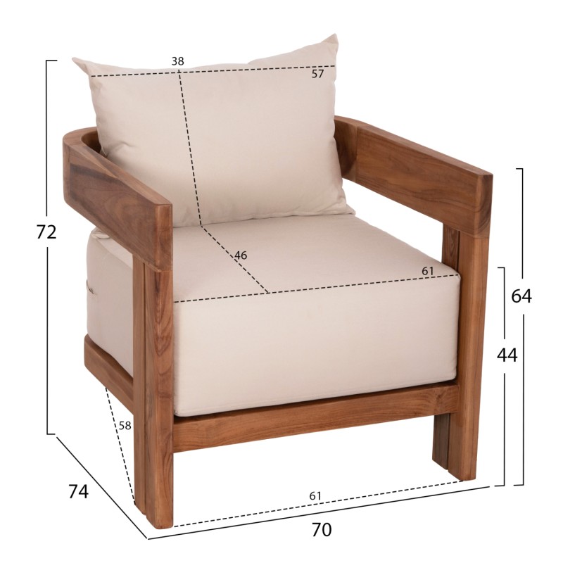 LOUNGE ARMCHAIR SERIES KIOTO FK6380 TEAK WOOD IN NATURAL COLOR 70x74x72Hcm. LOUNGE ARMCHAIR SERIES KIOTO FK6380 TEAK WOOD IN NATURAL COLOR 70x74x72Hcm.