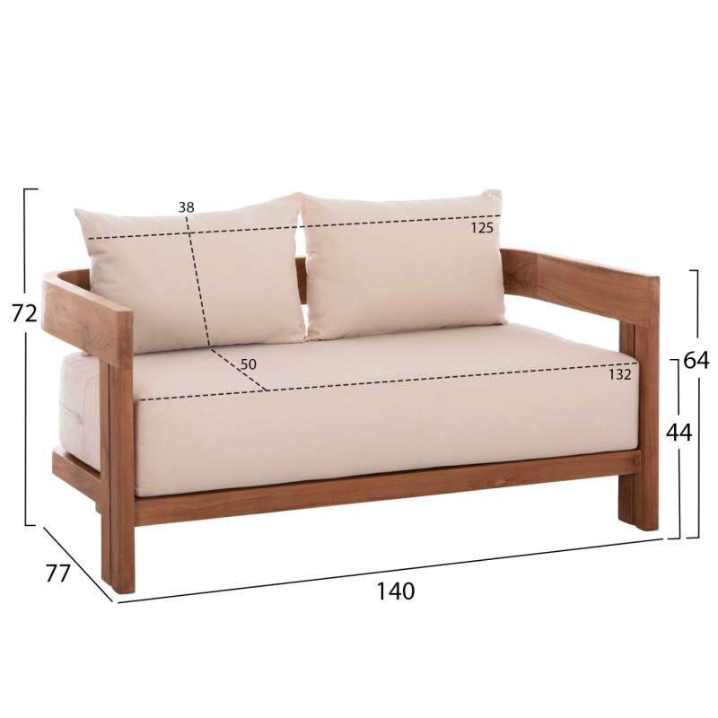 SOFA 2-SEATER SERIES KIOTO FK6381 TEAK WOOD IN NATURAL--BEIGE CUSHIONS 140x77x72Hcm. SOFA 2-SEATER SERIES KIOTO FK6381 TEAK WOOD IN NATURAL--BEIGE CUSHIONS 140x77x72Hcm.