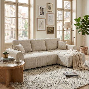 CORNER SOFABED REVERSIBLE GERT FK3349.02 BEIGE CHENILLE FABRIC 253x142x85Hcm. CORNER SOFABED REVERSIBLE GERT FK3349.02 BEIGE CHENILLE FABRIC 253x142x85Hcm.