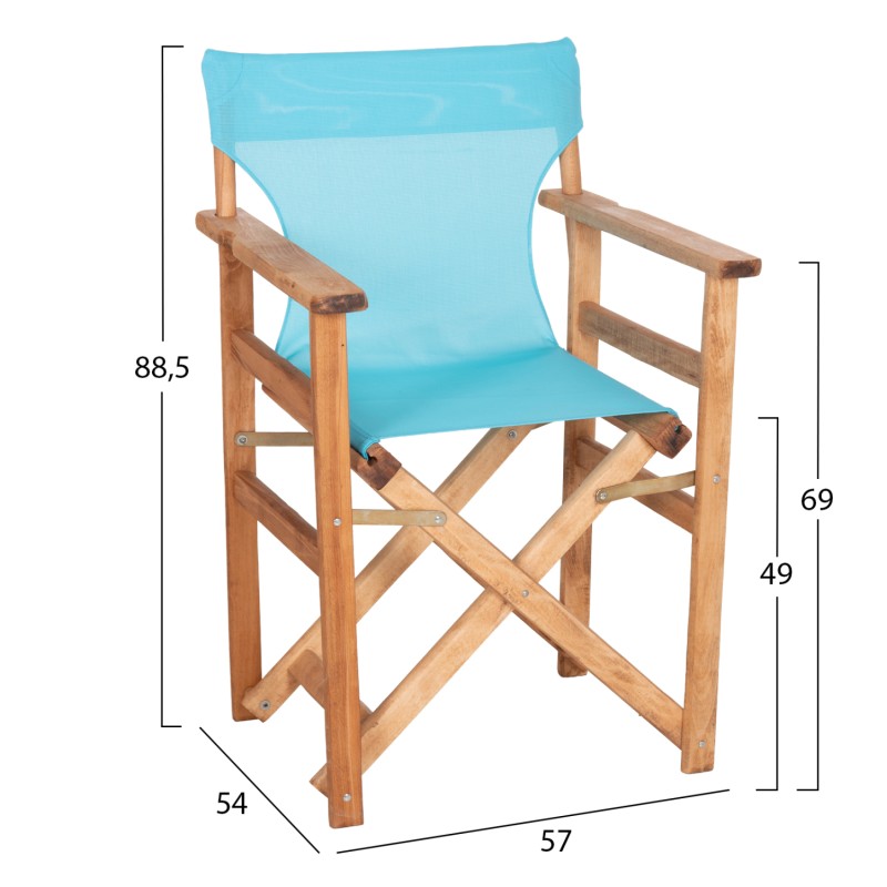 DIRECTOR'S CHAIR LIMNOS FK11764.08 IN NATURAL COLOR AND SKY BLUE TEXTILENE 57x54x88.5Hcm. DIRECTOR'S CHAIR LIMNOS FK11764.08 IN NATURAL COLOR AND SKY BLUE TEXTILENE 57x54x88.5Hcm.