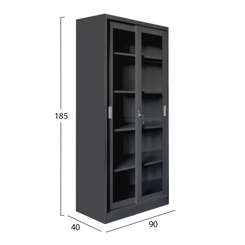 BOOKCASE WITH SLIDING DOORS SIDER FK6632.01 METAL IN BLACK 90x40x185Hcm BOOKCASE WITH SLIDING DOORS SIDER FK6632.01 METAL IN BLACK 90x40x185Hcm