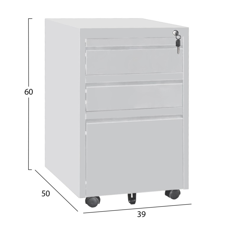 OFFICE CHEST OF DRAWERS SIDER FK6635.02 METAL IN WHITE--3 DRAWERS WITH LOCK 39x50x60Hcm. OFFICE CHEST OF DRAWERS SIDER FK6635.02 METAL IN WHITE--3 DRAWERS WITH LOCK 39x50x60Hcm.